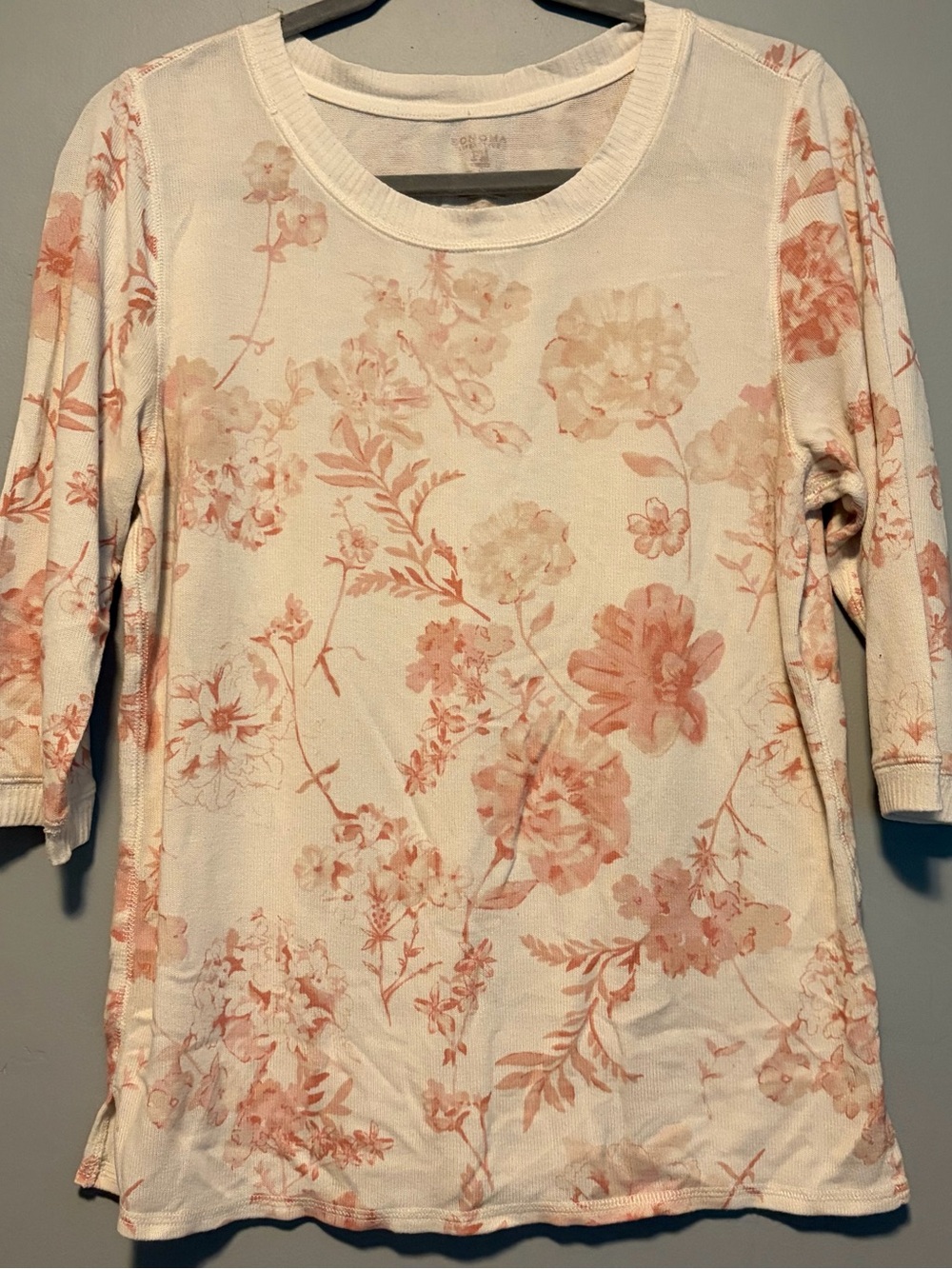 Sonoma Cream Long Sleeve Scoop Neck Top with Blush Floral Print